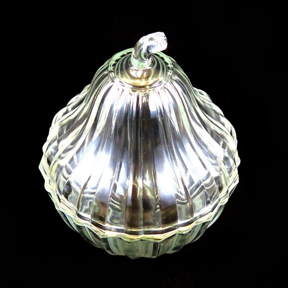 Glass Pear-Shaped Covered Bowl or Candy Dish - Vintage Ribbed Design 7.5” Tall - Picture 2 of 5